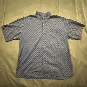 Tori Richard Shirt Mens Medium Cotton Lawn Aloha Hawaii Button Geometric Blue